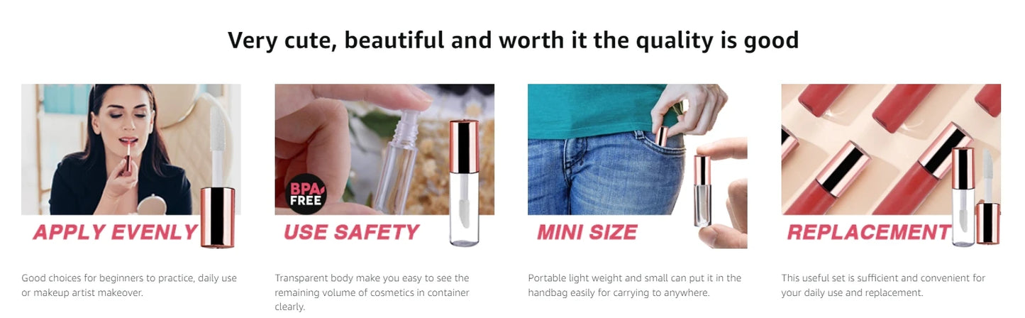 1.2ml Mini Lip Gloss Tubes with Wand Empty Travel Bottle Refillable Lip Gloss Containers Lip Balm DIY Lipstick Cosmetics