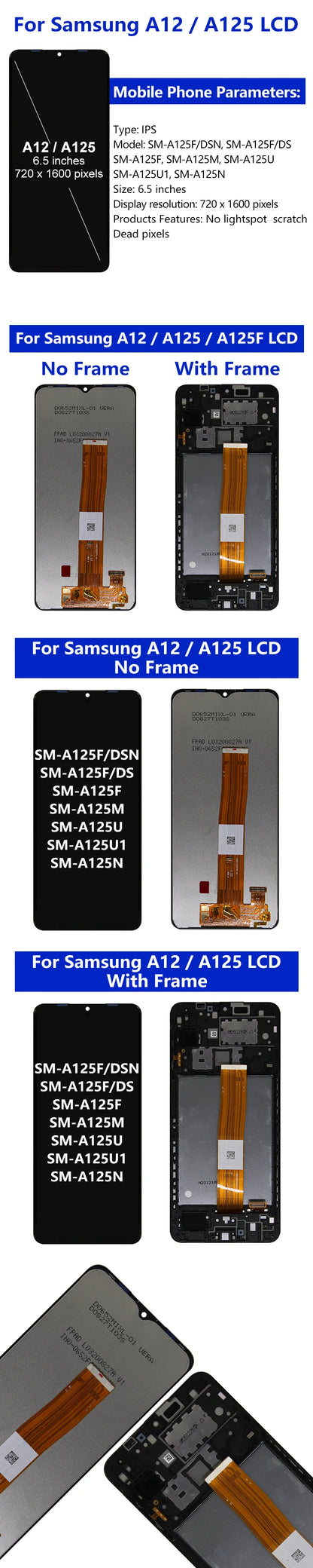 6.5" LCD For Samsung A12 A125 LCD with Frame Touch Screen Digitizer LCD For Samsung SM-A125F A125F/DS Display