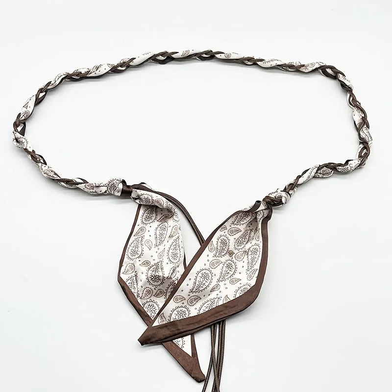 Spring and summer silk scarf woven belt, elegant accessory for women, fashionable belt, retro American-style belt
