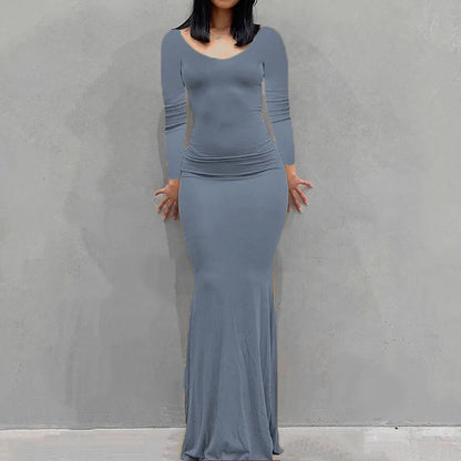 New women's dress long skirt casual slim long-sleeved home dress