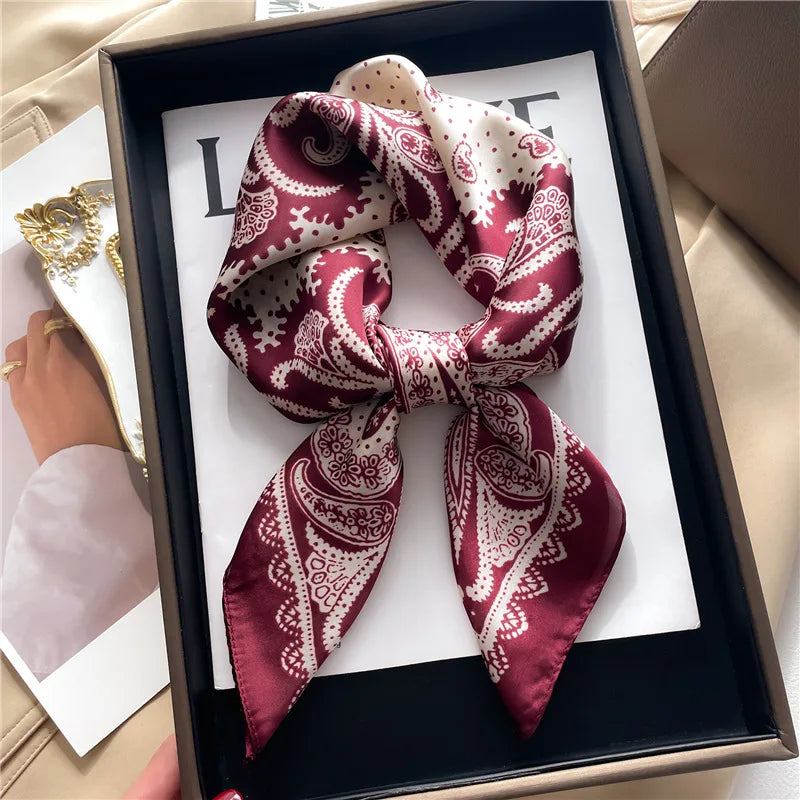 New Paisley Print Small Square Scarf Soft Satin Silk-like Thin Neck Scarf Mature Style Sunscreen Headscarf for Women Decorate