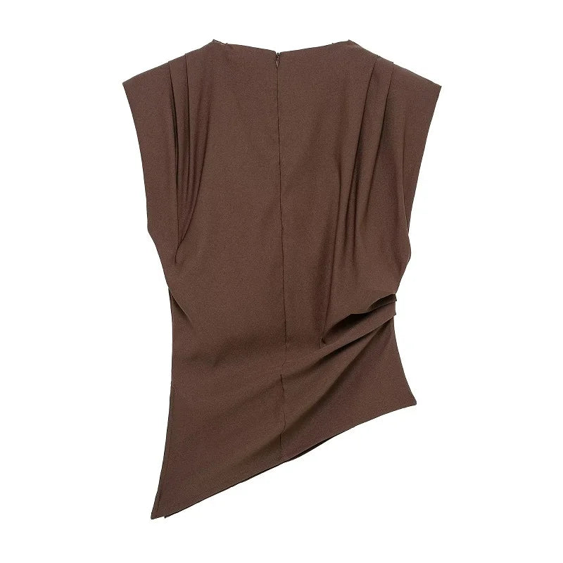 MUJER Asymmetric Tank Top Female Ruched Sleeveless Tops for Women High Neck Strapless Top Women Fashion Aesthetic Tops Woman