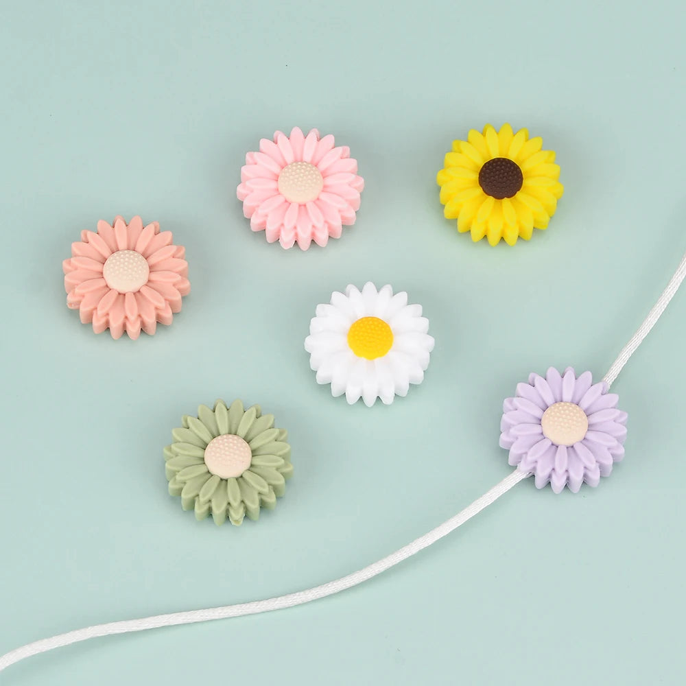 LOFCA Daisy 10pcs Silicone Beads Sunflower Cute Silicone Beads Food Grade Teether BPA-Free Baby Toy Chain Accessories