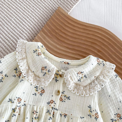 2025 Spring Newborn Infant Baby Girls Romper+Hat 2PCS Lapel Floral Rompers Kids Fashion Baby Clothing Newborn Baby Girl Jumpsuit