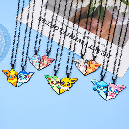 2pcs Eevee Umbreon Espeon Sylveon Jolteon Flareon Necklace Cute Anime Game Charm Jewelry Metal Pendant for Collection