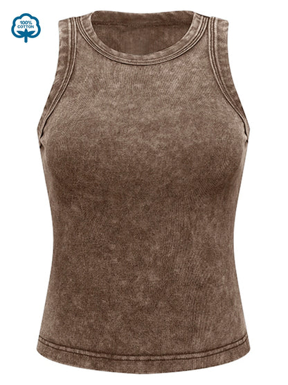 100% Cotton Solid Color Women Washed Vest Y2K Casual Tank Top Street Sleeveless Clothes Summer Rhinestone Craft Sportswear