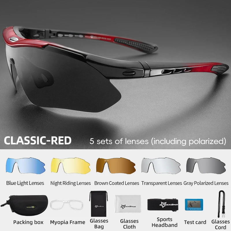 ROCKBROS Cycling Polarized glasses Bike Outdoor Sports Sunglasses MTB Road PC Goggles Eyewear Glasses 5/3 Lens Bicycle Accessory