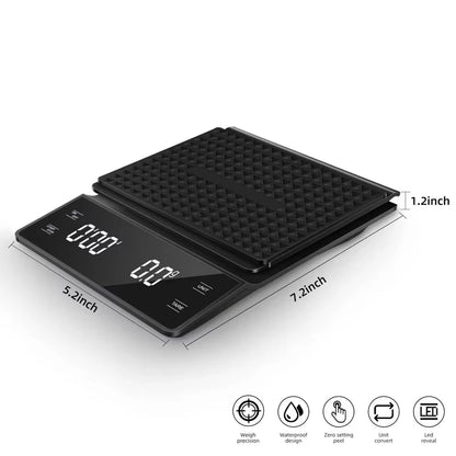 3kg/0.1g Coffee Scale with Timer Kitchen Tools Digital Multifunction Weighing Scale Pour Over Drip Espresso Scale LCD Display