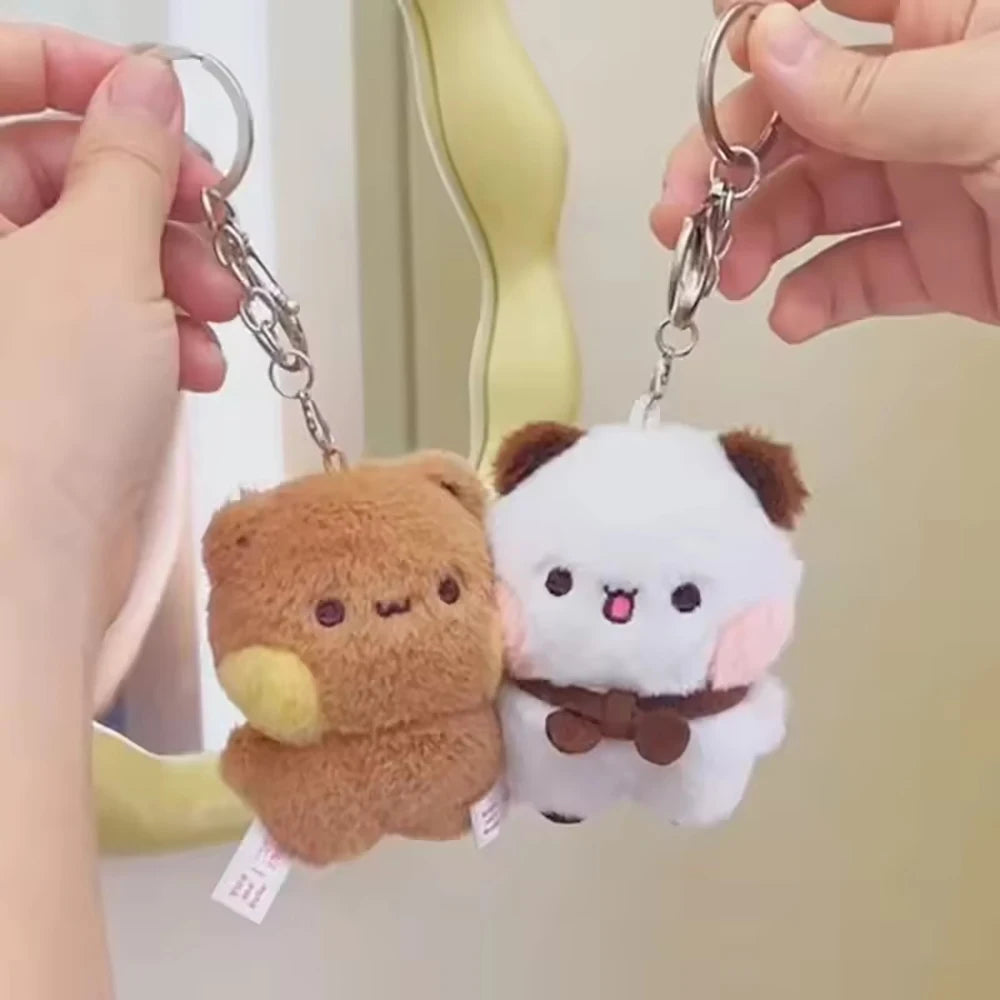 1/2Pcs New Panda Bubu and Yier Plush Pendant Keychain Dolls Cute Cartoon Panda Bear Key Ring Backpack Pendant Couple Gifts