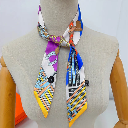 New Long Small Silk Scarf Headband Women's Double-sided Elegant Binding Strap Streamer Small Scarf Gift Ribbon Silk Scarf