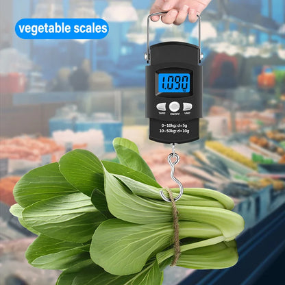 50kg/40kg 10g Portable Digital Scale LCD Electronic Hook Hanging Scale Baggage Weight with 100cm Retractable Measuring Tape