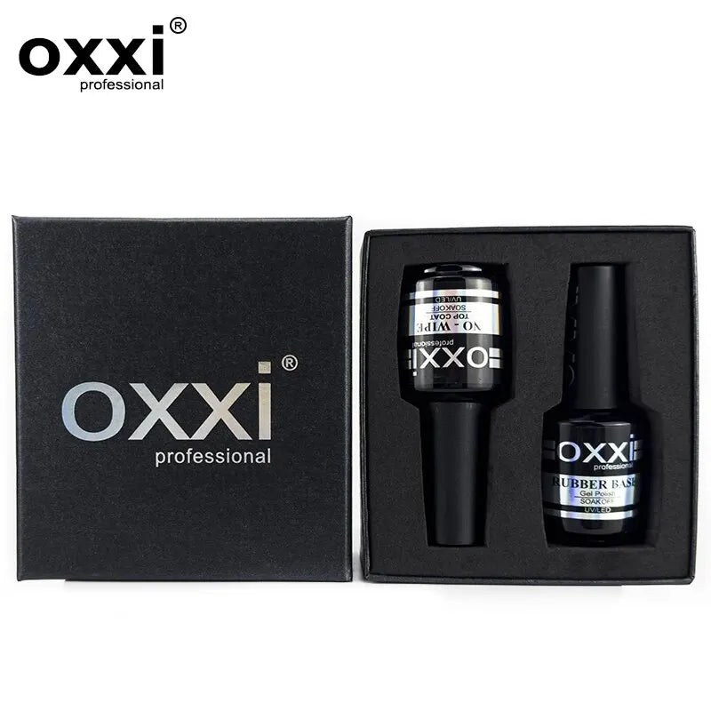 OXXI PROFESSIONAL Rubber Base Coat UV Gel 15ml No Wipe Shiny Top Coat 2pcs Set Gel Polish Semi-permanent Nail Polish Base Gellac
