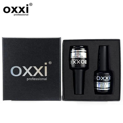 OXXI PROFESSIONAL Rubber Base Coat UV Gel 15ml No Wipe Shiny Top Coat 2pcs Set Gel Polish Semi-permanent Nail Polish Base Gellac