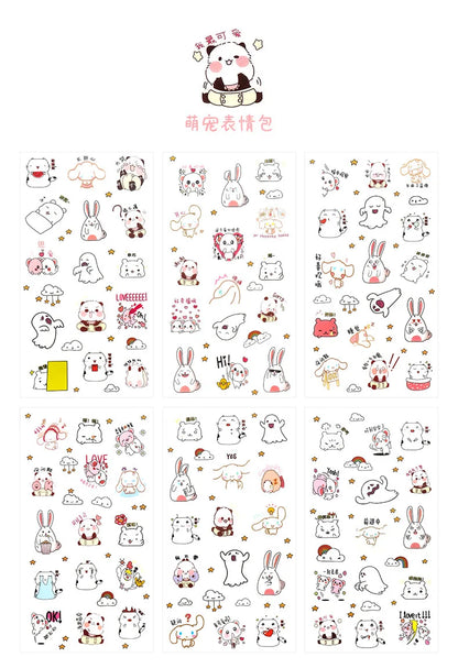 6Pieces/Set Transparent Pvc Waterproof Cartoon Sticker DIY Hand Account Decorative Stickers Kawaii Phone Cup Stickers