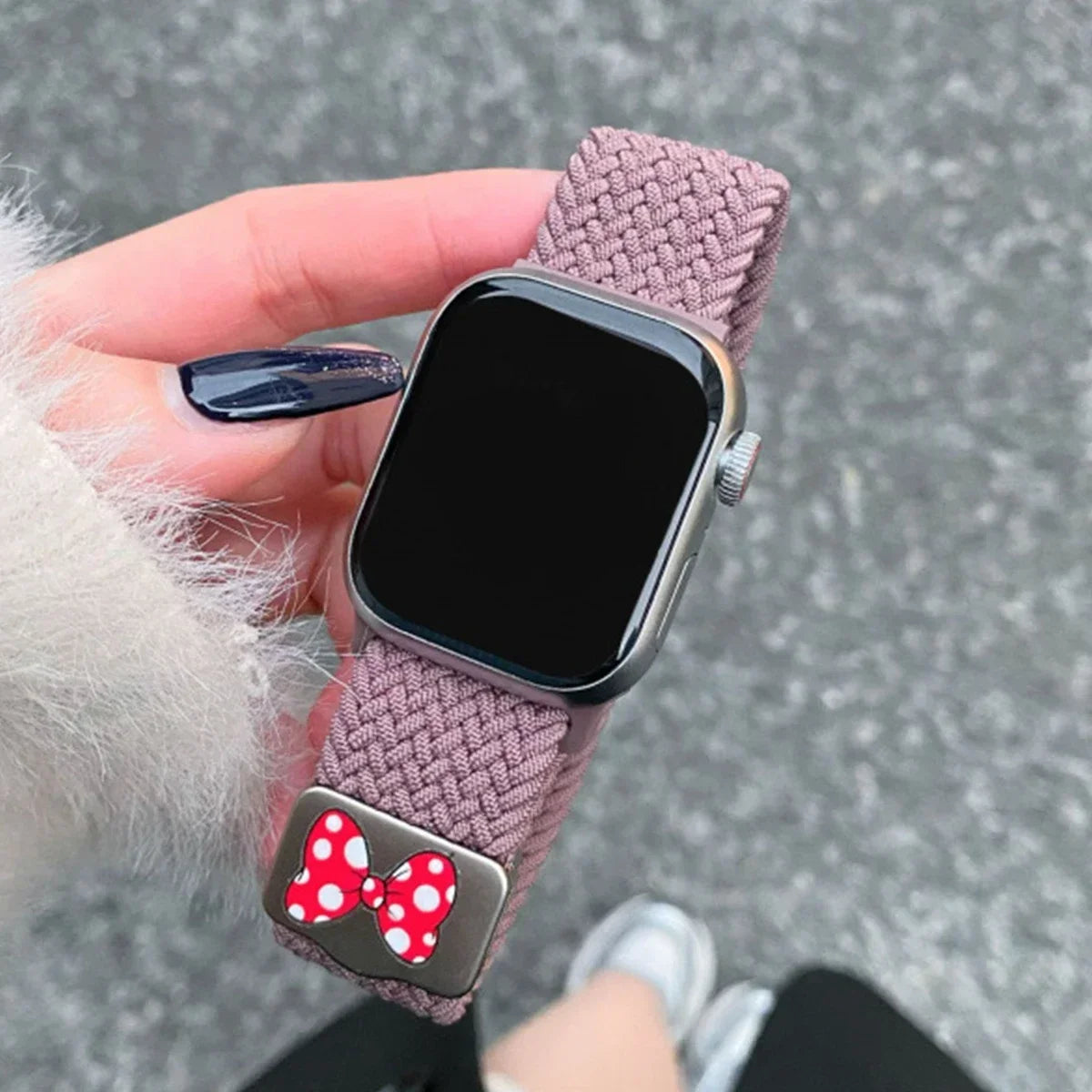 Cartoon Nylon Strap for Apple Watch Band Ultra 2 49/46/45/42/41/40/38mm , Bowknot Magnetic Band for Iwatch 10 9 8 SE 7 6 5 4 3