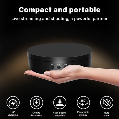 360-degree turntable,electric rotating mirror display stand,USB/battery dual power supply,rotating shooting,three-speed settings
