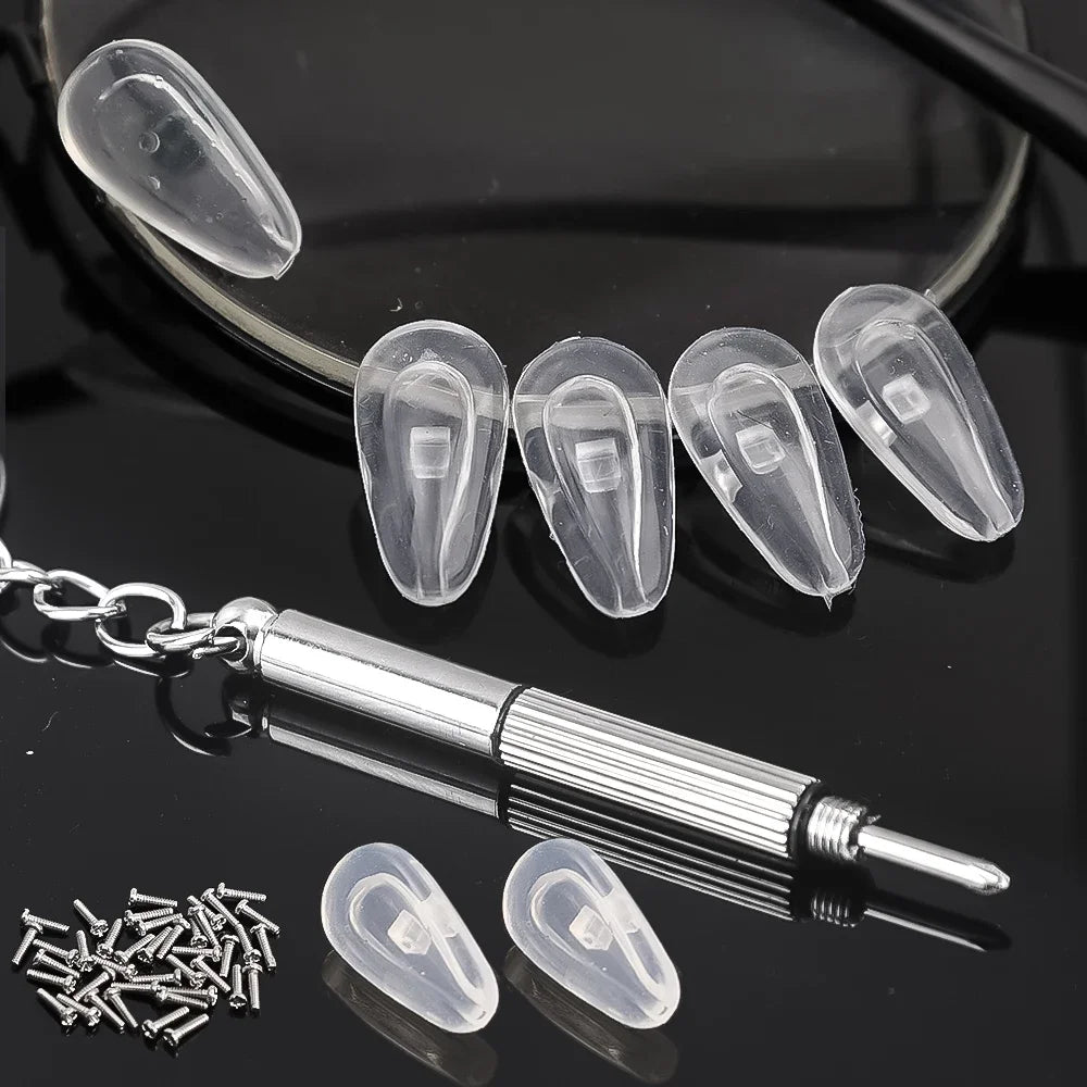 Eyeglasses Nose Pads with Screwdriver DIY Soft Silicone Air Chamber Glasses Replacement Repair Tools Anti-slip Nose Pad Screw