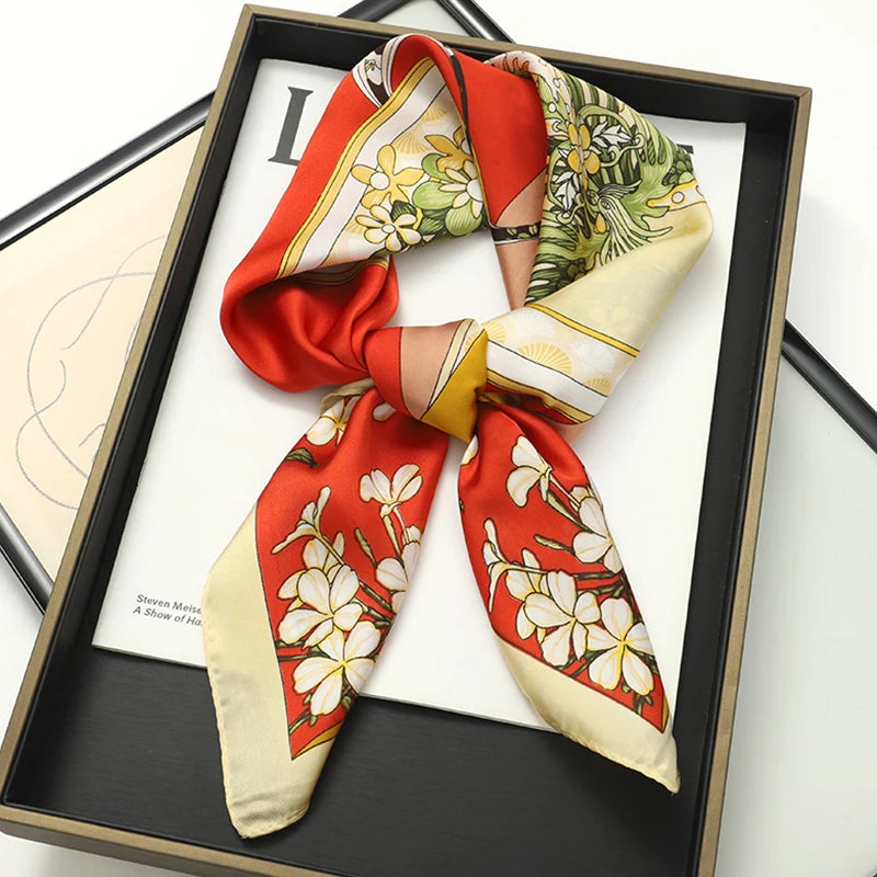 70x70cm Women Silk Scarf Small Satin Square Print Wrap Foulard Femme Handkerchief Bandana Neck Hair Skinny Tie Scarves Shawls
