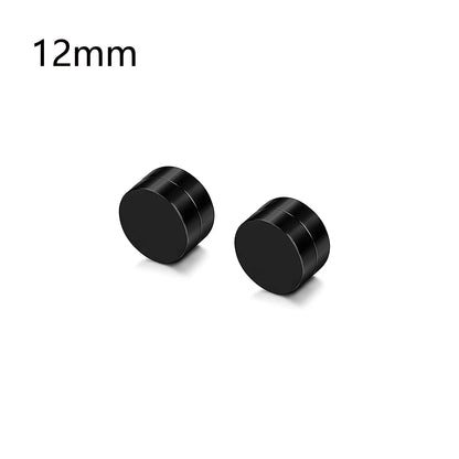 1 Pair 6-12mm Black Stainless Steel Hypoallergenic Magnetic Fake Gauges Earring Studs for Men Women Non Pierced Earrings