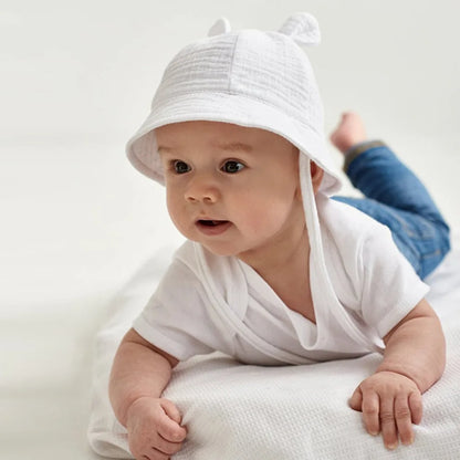 Muslin Baby Summer Hat Newborn Cap Cotton Baby Sun Hats for Girls Boys Infant Bucket Hat for Toddler Accessories 3-12M