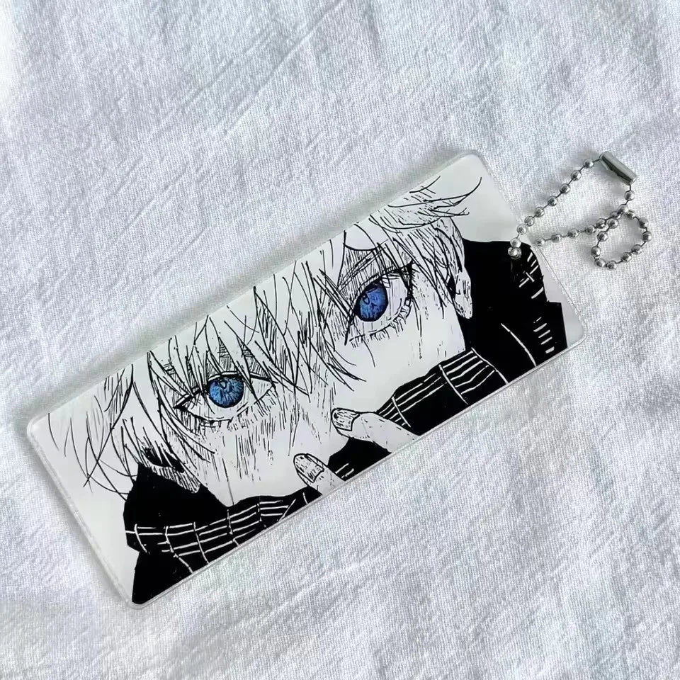 Cartoon Figure Satoru Gojo Glowing Eyes Keychain Transparent Card Pendant Anime Jujutsu Kaisen Acrylic Backpack Accessories Gift