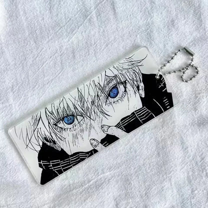 Cartoon Figure Satoru Gojo Glowing Eyes Keychain Transparent Card Pendant Anime Jujutsu Kaisen Acrylic Backpack Accessories Gift