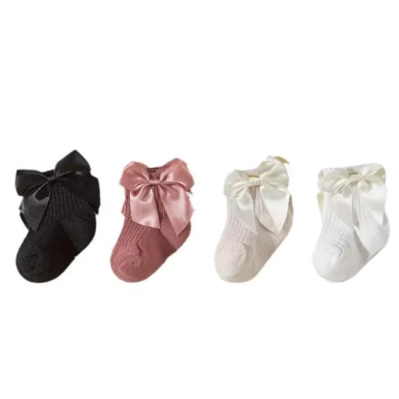 4Pair/lot New Large Bow Girls' Socks