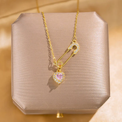 1 Pcs niche design pin love copper pendant with stainless steel chain combination of light luxury style jewelry items