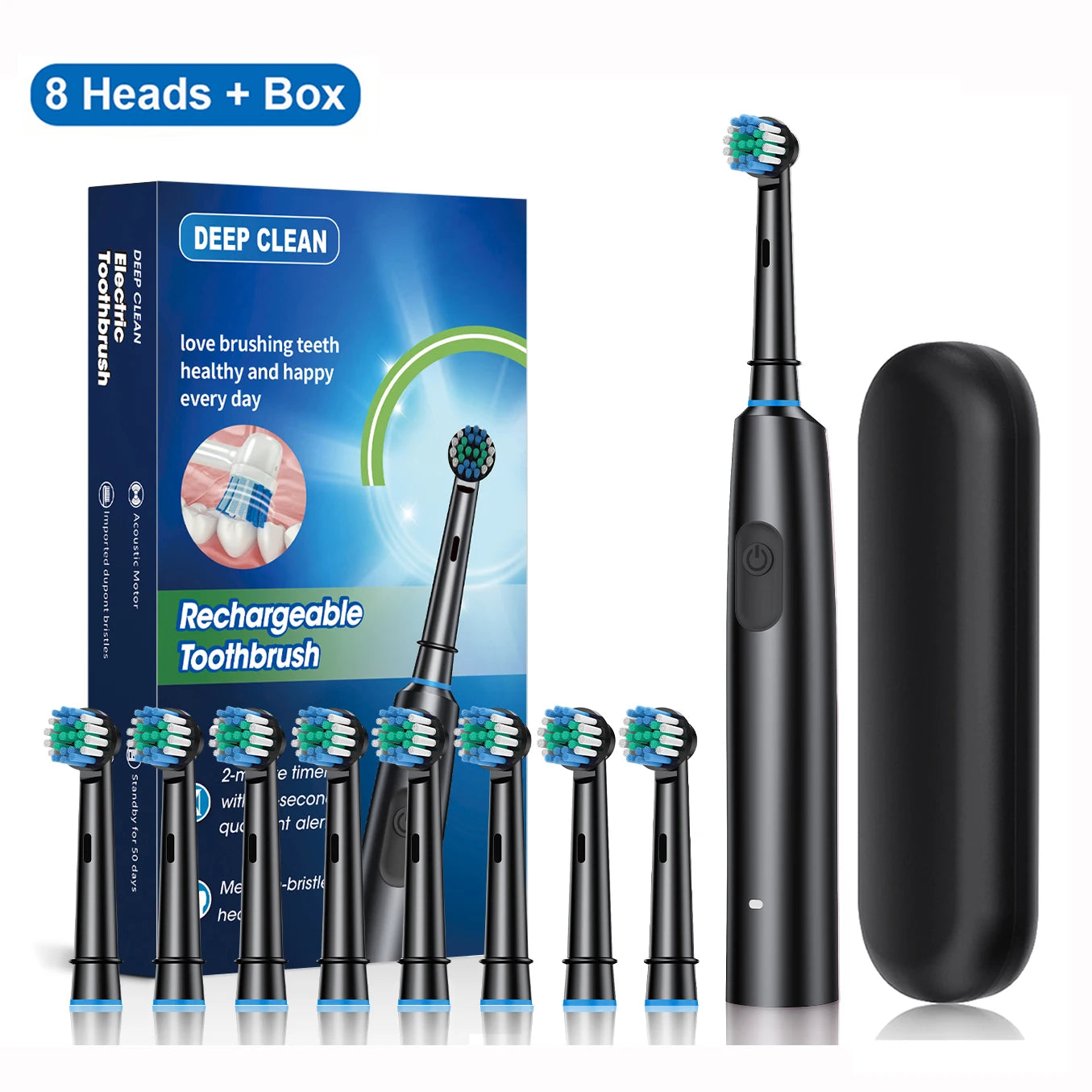 Electric Toothbrush Deep Clean Whitening Teeth for Adult Toothbrush Rotation Ultrasonic Toothbrush with 4/8 Replacement Heads