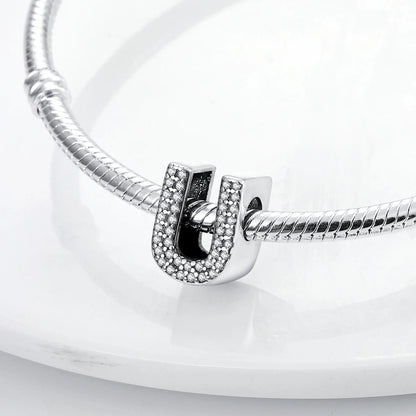 Original 925 Sterling Silver 26 Alphabet Letters Sparkling Zircon Charms Pendant Beads For Women Fine DIY Birthday Jewelry Gifts