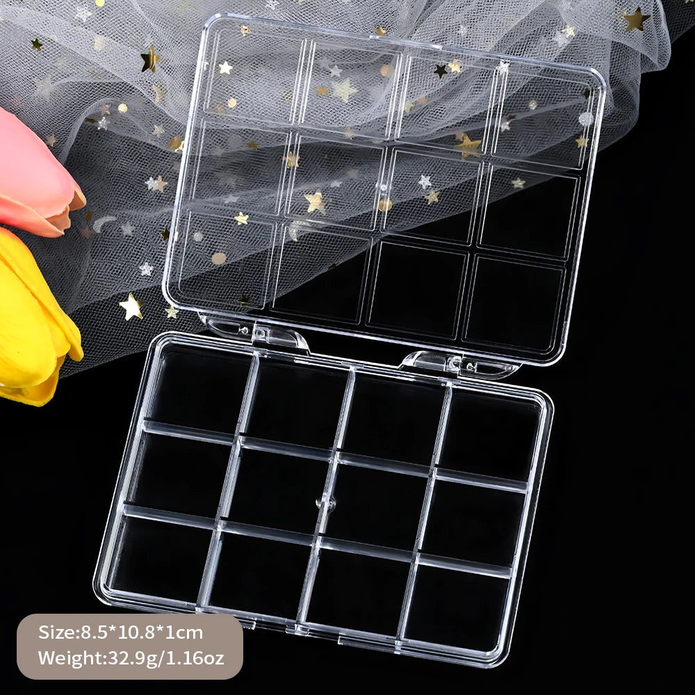12/15/24Grids Empty Storage Box Clear For Nail Accessories Transparent Plastic Container For Jewelry Rhinestones Rectangle Case