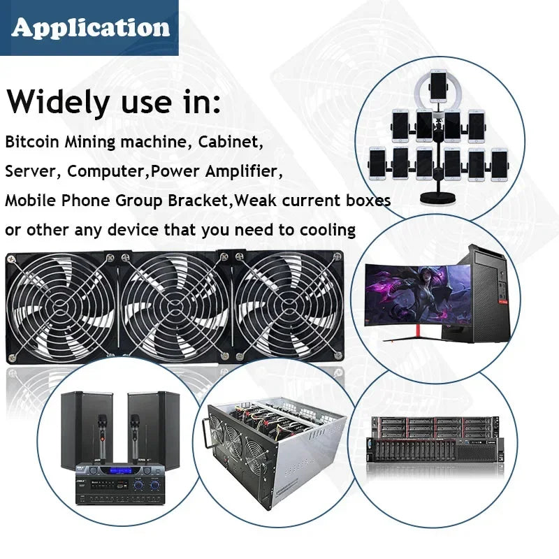 12cm 3000RPM Exhaust Fan Bathroom Cooling Fan with Controller 3V-12V Btc Machine Chassis Workstation Cabinet Radiator Server Fan