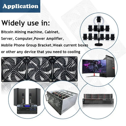 12cm 3000RPM Exhaust Fan Bathroom Cooling Fan with Controller 3V-12V Btc Machine Chassis Workstation Cabinet Radiator Server Fan