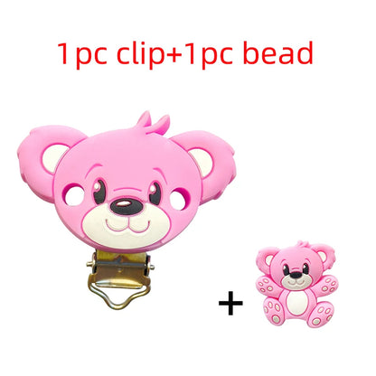 2pcs Silicone Cartoon Animal Teething Toy Fox Panda Elephant Food-Grade Silicone Nipple Necklace Clip Baby Toy Gift