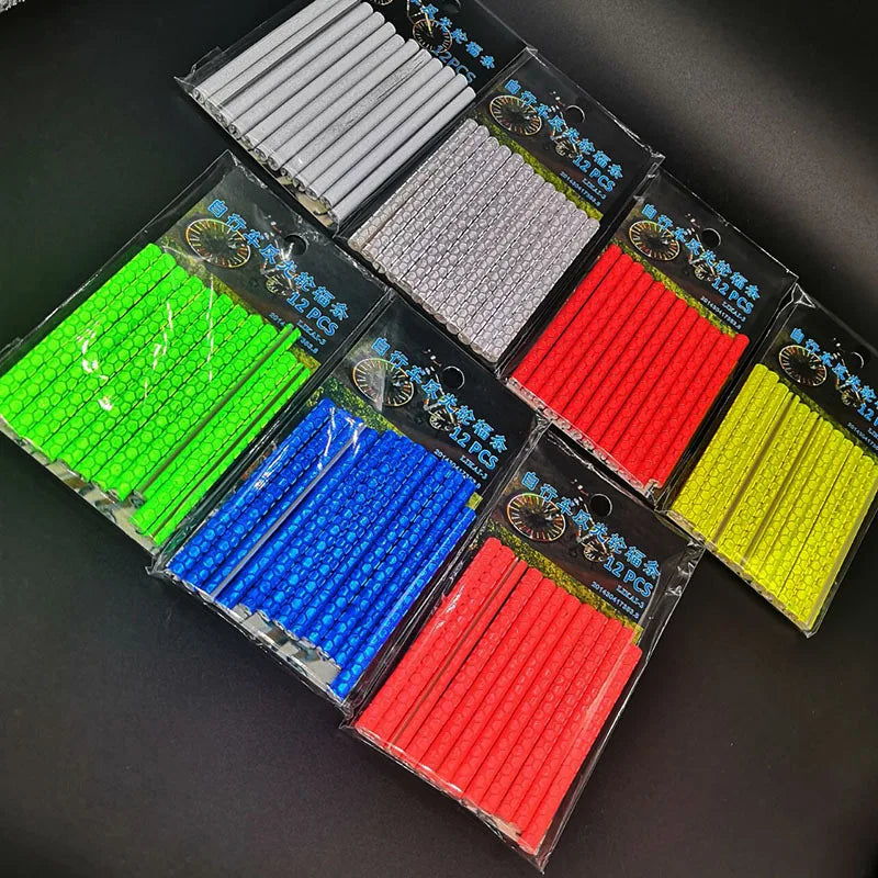 12PCS/Bag Bicycle Wheel Spokes Reflective Sticker Tube Strip Warning Light DIY 7.5cm MTB Cycling Reflector Reflective Safety Kit