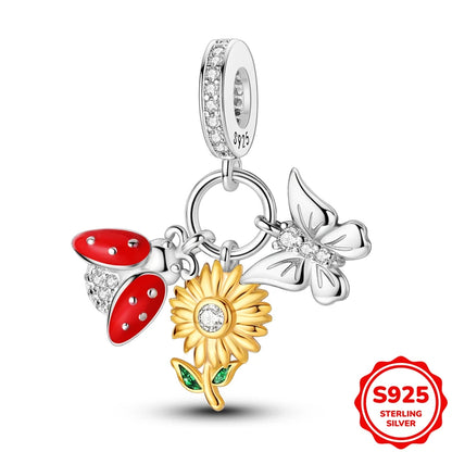 Charms Silver 925 Ladybugs and Cherry Strawberries Pendant Bead Fit 3mm Bracelet Bangle Necklace For Women Luxury Jewelry Making