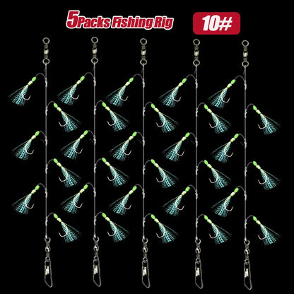 TAKBAS 1/5 Packs Sabiki Rigs, Fishing Bait Rigs, Luminous Sea Fishing Rig with High Carbon Fishing Hooks,for Fresh/Saltwater