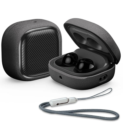 For Samsung Galaxy Buds FE, Buds Pro, Buds2 Pro, Buds Live, Buds2 Case Cover, Vogue Fiber Stripe Protection Case with Lanyard