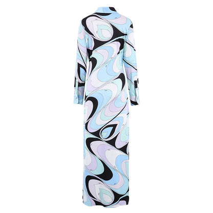 Elegant Lapel Dresses Fashion Loose Women Button Long Skirt Slimming High Waist Design 2025 Autumn New Leisure Robe Dress