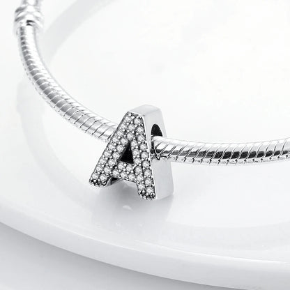 Original 925 Sterling Silver 26 Alphabet Letters Sparkling Zircon Charms Pendant Beads For Women Fine DIY Birthday Jewelry Gifts