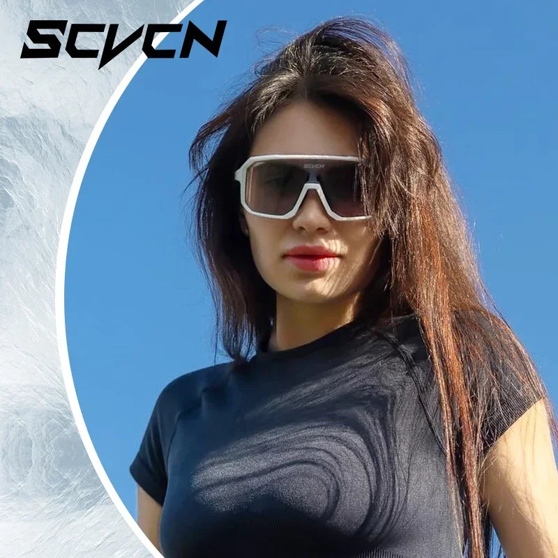 Scvcn New Men's UV400 Photochromic Cycling Sunglasses Women Sports Running Eyewear for Men Glasses Road Bike Bicycle Goggles