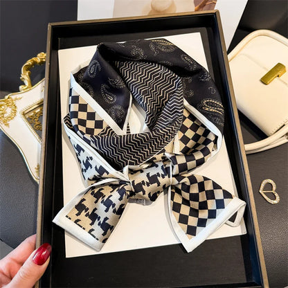 Fashion Skinny Silk Scarf for Women Letter Hair Ribbons Headbands Bandana Female Bag Wrist Wrap Neckerchief Foulard Neck Ties