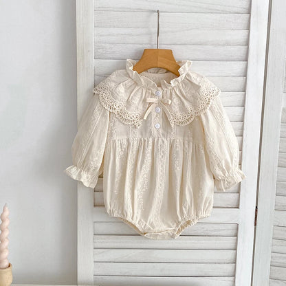 0-2Yrs Newborn Bodysuit Spring Autumn Clothes Baby Romper Lapel Collar Princess Bow Romper Long Sleeves Infant Girl Jumpsuit