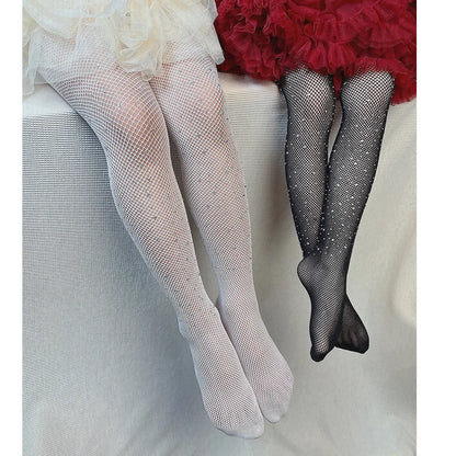 Kids Girl with Rhinestone Fashion Fishnet Stockings Hollow Lace Glitter Pantyhose for Children Girl Summer Mesh Baby Hosiery