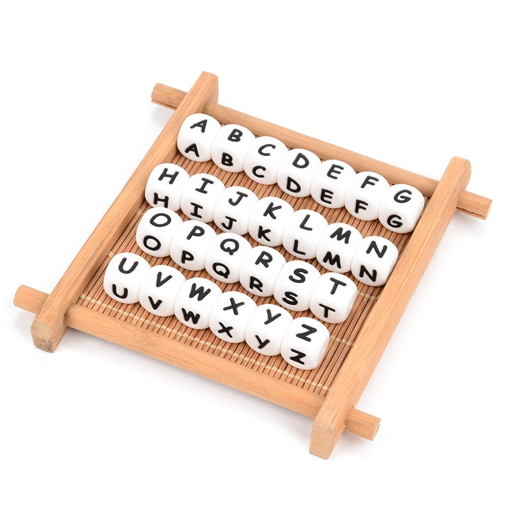 Lofca 100Pcs 12MM Silicone Letter Beads Silicone Beads Loose Beads Food Grade DIY Bracelet Necklace Pacifier Chain Accessories