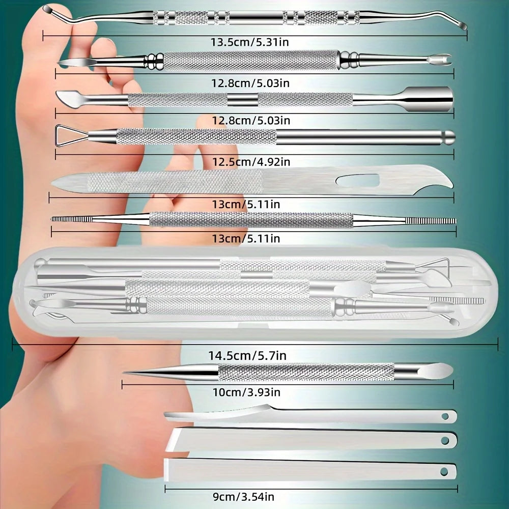 10pcs Stainless Steel Pedicure Tool Set Professional Foot Care  Exfoliator for Smooth Light Beige,Portable Travel Case Included