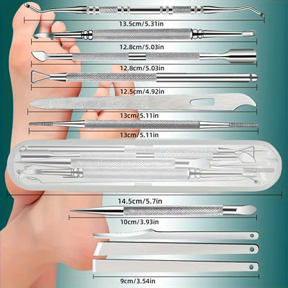 10pcs Stainless Steel Pedicure Tool Set Professional Foot Care  Exfoliator for Smooth Light Beige,Portable Travel Case Included