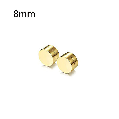 1 Pair 6-12mm Black Stainless Steel Hypoallergenic Magnetic Fake Gauges Earring Studs for Men Women Non Pierced Earrings
