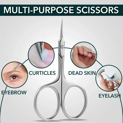 Stainless Steel Cuticle Scissors Curved Blade Nail Manicure Tool for Eyebrow Eyelash Dry Skin Multi-purpose Compact Size