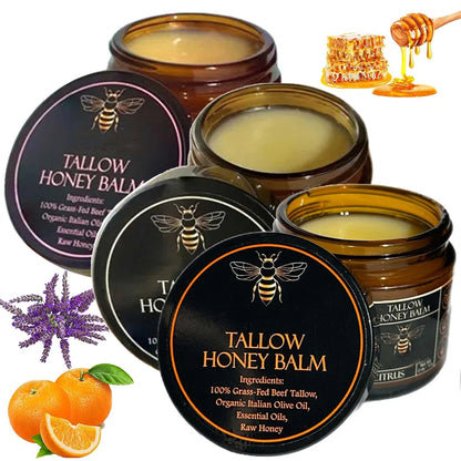 Organic Grass Fed Beef Tallow Balm With Raw Honey Moisturizing Cream For Soft Smooth Skin Handmade All-Natural Moisturizer Skin
